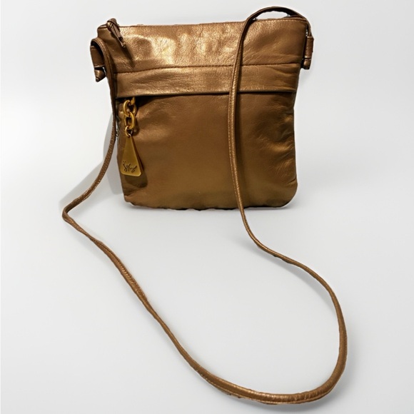 Americana by Sharif bronze/copper color crossbody bag with zipper accents - Picture 1 of 15